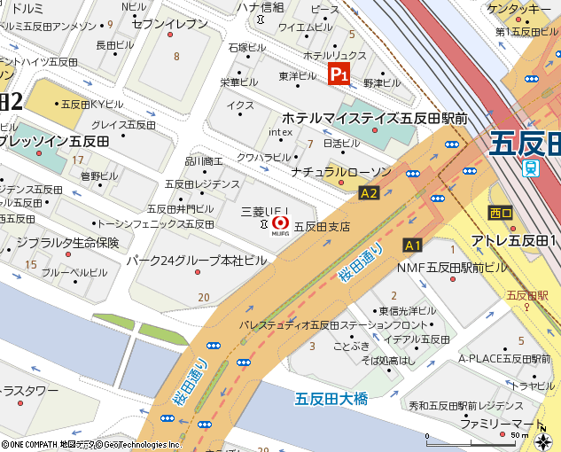五反田支店付近の地図
